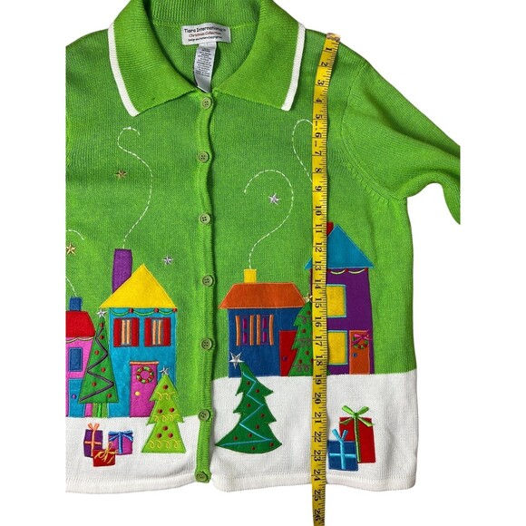 Tiara International Christmas Collection Ugly Applique Cardigan Sweater Size L - Picture 4 of 9